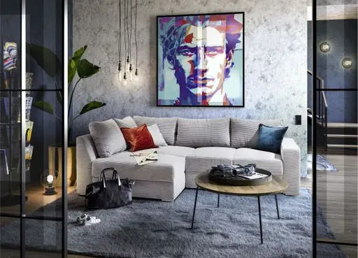 Ecksofa JANIS - 2,5-Sitzer, Ecke rechts inkl. Schlaffunktion , Stoff, Hellgrau