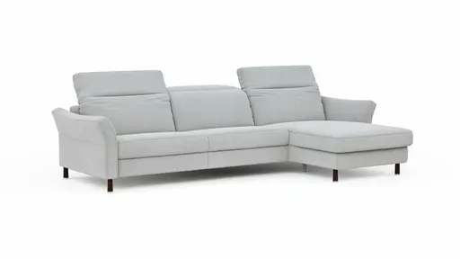 Ecksofa Rafaela - 3-Sitzer, Longchair rechts, Kopfteil verstellbar (manuell), Webstoff, Ecru
