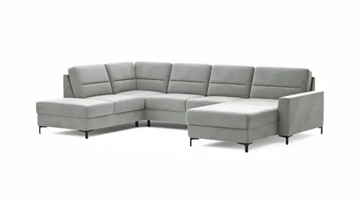 Wohnlandschaft Merlos H - Ecke links mit 2,5-Sitzer und Longchair rechts inkl. Relaxfunktion (motorisch), Stoff, Grau