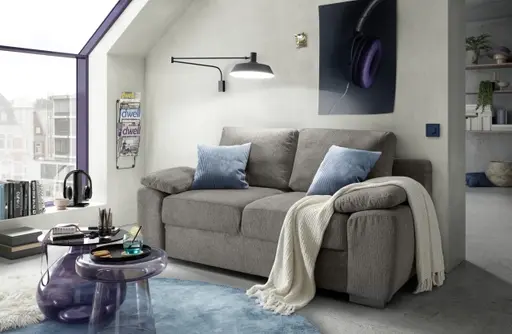 Schlafsofa EMIEL - 2-Sitzer inkl. Schlaffunktion und Bettkasten, Stoff, Braun