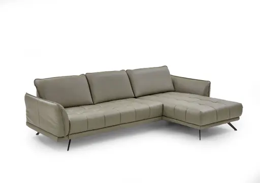 Ecksofa - 3-Sitzer mit Longchair rechts, Leder, Olive