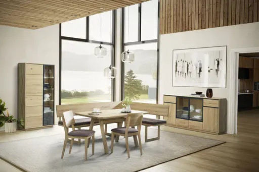 Stuhl - Wildeiche massiv, Stoff, Braun