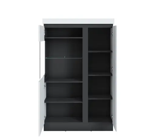 Highboard-Vitrine - Alpinweiß, Anthrazit