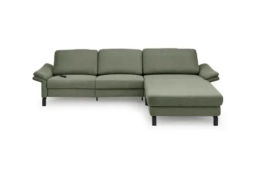 Ecksofa CALM PREMIUM 2.0 - 3-Sitzer mit Longchair rechts, Relaxfunktion motorisch, Armlehne verstellbar, Stoff, Dunkelgrün