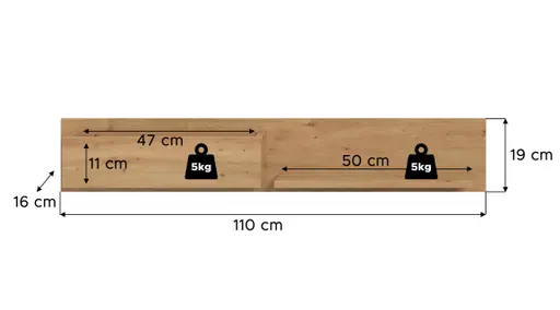 Wandregal - B ca. 110 cm, Artisan Eiche Nachbildung