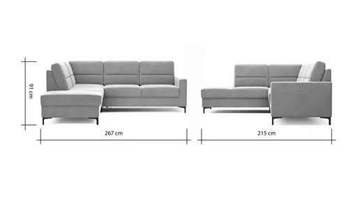 Ecksofa Merlos H. - Ecke links mit 2,5-Sitzer rechts, Leder, Graubraun