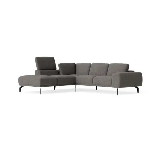 Ecksofa Benissa - Ecke und Abschlussteil mit 2,5-Sitzer rechts inkl. Rückenlehne verstellbar, Stoff, Dunkelgrau