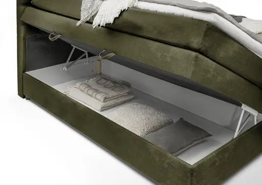 Boxspringbett SANDRIN A- Liegefläche ca. 200x200 cm, Stoff, Olivgrün, inkl. Stauraum