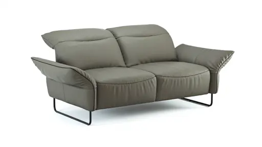 Sofa Victoria - 2,5-Sitzer inkl. Kopfstütze/Armlehne verstellbar, Leder, Grau