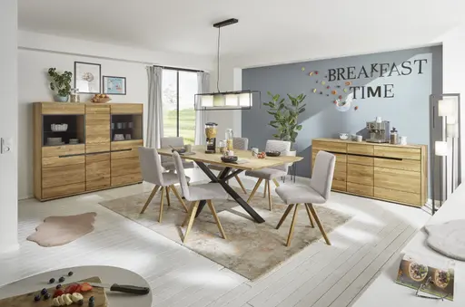 Esstisch - LB ca. 200x100 cm, Eiche massiv geölt, Schweizer Kante, Schwarz