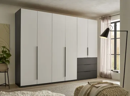 Drehtürenschrank- B ca. 300 cm, Graphit, Hellgrau