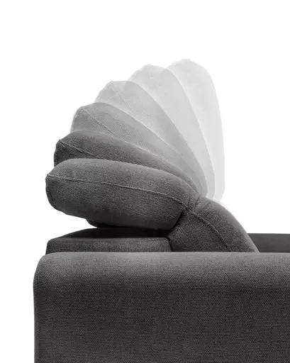 Ecksofa MINAO - 1,5-Sitzer mit Longchair rechts, Sitztiefe verstellbar motorisch, Kopfteil verstellbar, Stoff, Graphite
