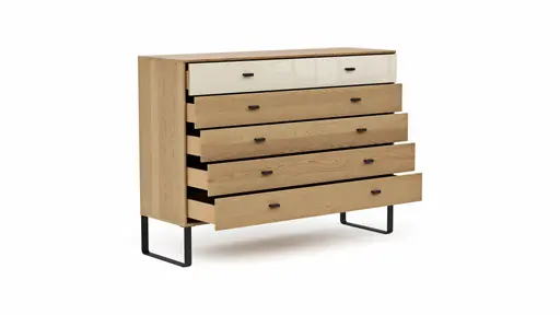 Kommode Lenoso - Eiche massiv, Glas Champagner