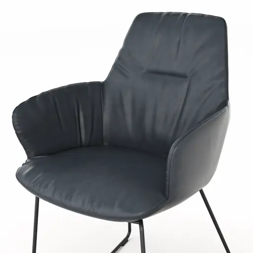 Armlehnstuhl Pegara - Leder, Dunkelblau