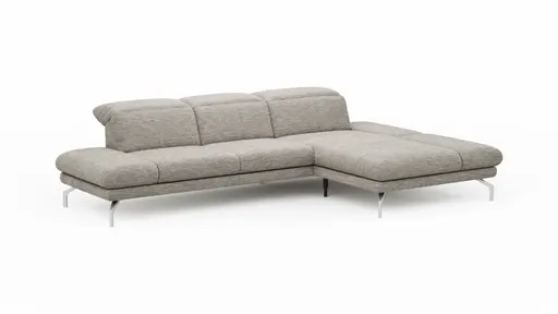 Ecksofa Elena - 2-Sitzer mit Longchair rechts, Kopfteil/Armlehne verstellbar, Stoff, Silbergrau