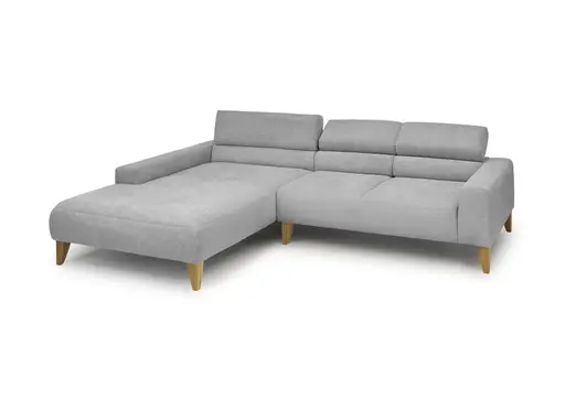 Ecksofa CHENOA - Longchair links mit 2-Sitzer, Kopfteil verstellbar, Stoff, Grau