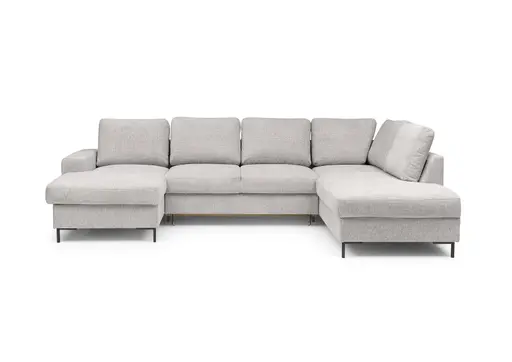 Wohnlandschaft - Longchair links mit 2-Sitzer und Ecke rechts, Stoff, Silbergrau