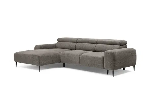 Ecksofa - Longchair links mit 2-Sitzer, Sitzvorzug motorisch, Kopfteil verstellbar, Stoff, Sand
