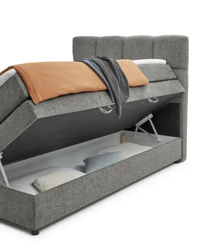 Boxspringbett SANDRIN R- Liegefläche ca. 140x200 cm, Stoff, Grau, inkl. Stauraum und Fußteil