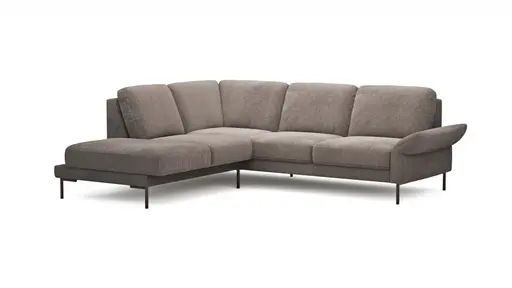 Ecksofa Rockport A - Ecke links mit 2,5-Sitzer rechts, inkl. Sitzauszug (motorisch) und Armlehne klappbar, Stoff, Braun