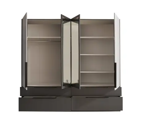 Drehtürensvhrank- B ca. 228 cm, Graphit, Lichtgrau, Spiegel
