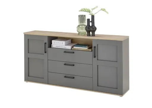 Sideboard - B ca. 186 cm, Grau, Artisan Eiche Nachbildung