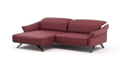 Ecksofa Bormio - Longchair links, 1,5-Sitzer, inkl. Fußteil- und Sitztiefenverstellung motorisch, Kopfteilverstellung, Leder, Weinrot 