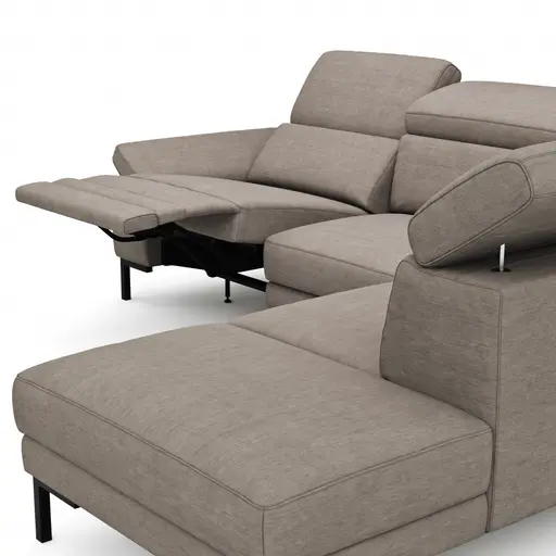 Ecksofa Hudson - 2,5-Sitzer mit Ecke rechts, inkl. Kopfteil/Armlehne verstellbar und Sitzvorzug/Relaxfunktion (motorisch), Stoff, Khaki
