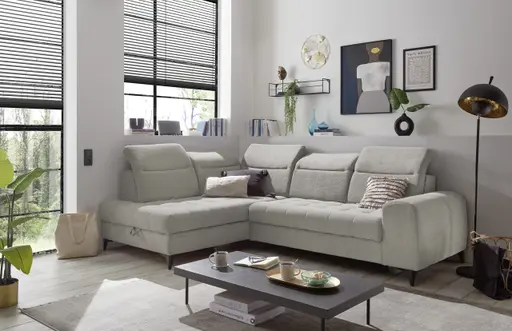 Ecksofa - Ecke links, 2-Sitzer inkl. Funktionen, Stoff, Taupe