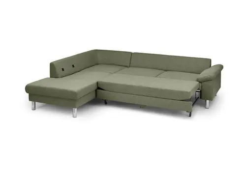 Ecksofa COOL - Ecke links mit 2,5-Sitzer, Querschläfer, Stoff, Hellgrün