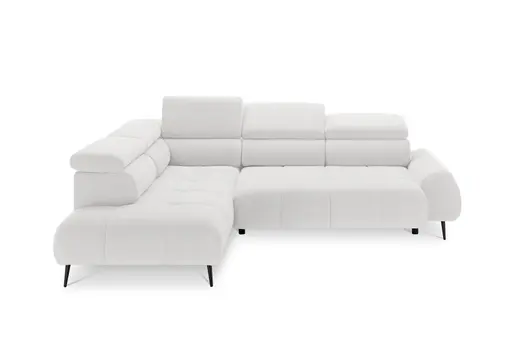 Ecksofa - Ecke links mit 2-Sitzer, Sitzvorzug motorisch, Kopfteil verstellbar, Stoff, Weiß