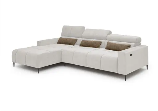 Ecksofa - Longchair links mit 2-Sizer, Sitztiefe verstellbar motorisch/Kopfteil verstellbar, Stoff, Sand