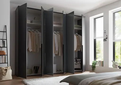 Drehtürenschrank- B ca. 270 cm, Graphit, Spiegel