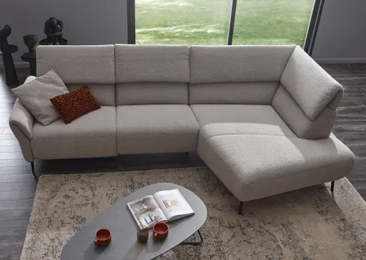 Ecksofa Managa - 2-Sitzer mit Ecke rechts, Stoff, Natur