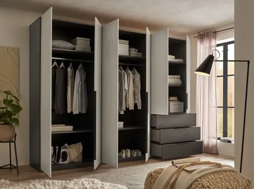 Drehtürenschrank- Graphit, Hellgrau