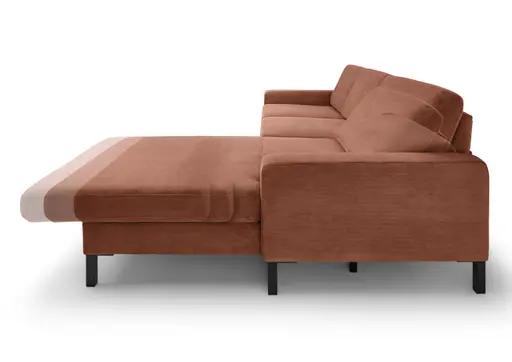  Ecksofa CALM MOVE 2.0 - 2,5-Sitzer mit Longchair rechts, Schlaffunktion, Feincord, Rost