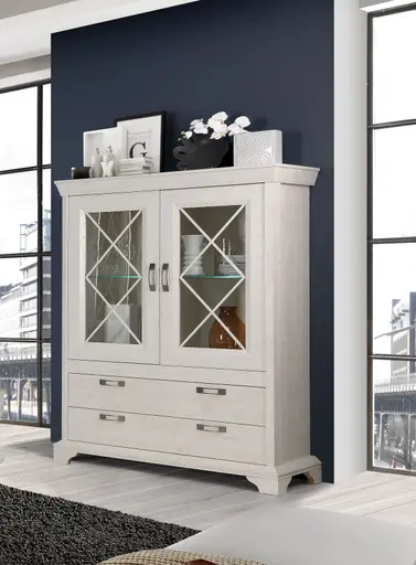 Vitrine FIRENZ - mit Beleuchtung, Pinie Dekor