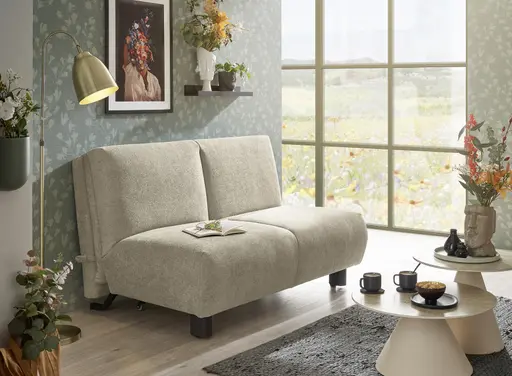 Faltsofa EBBY - 2-Sitzer ohne Armlehne, 140 cm inkl. Schlaffunktion/Relaxfunktion, Stoff, Taupe