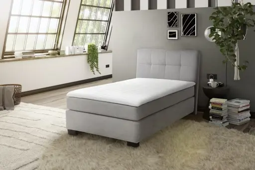 Boxspringbett JILA- Ligefläche ca. 120x200 cm, Stoff, Hellgrau