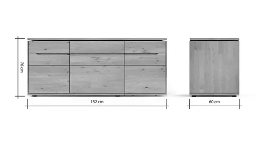 Sideboard Amora - schwenkbar, Wildeiche massiv bianco