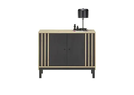 Kommode - B ca. 105 cm, Eiche Dekor, Schwarz