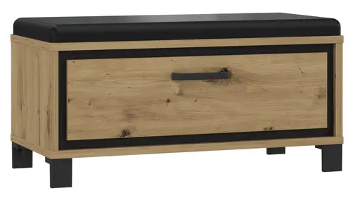 Garderobenbank FARIDA - Polstersitzfläche, Eiche Dekor, Schwarz