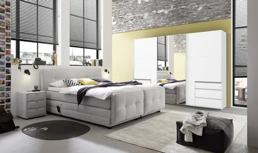 Boxspringbett- Liegefläche ca. 180x200 cm, Stoff, Hellgrau