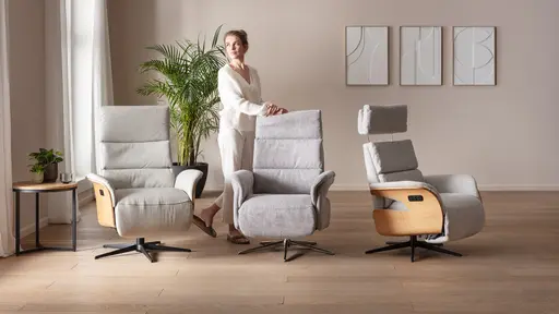 Relaxsessel Amila - Größe L, inkl. 4-motorischer Relaxfunktion und Aufstehhilfe, Leder, Silbergrau