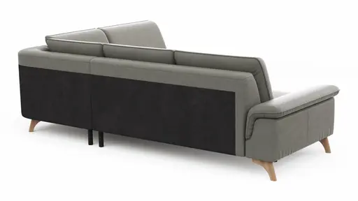 Ecksofa Tulsa KS - 2,5-Sitzer, Spitzecke und 1,5-Sitzer mit Anstellhocker rechts, Leder, Graubeige