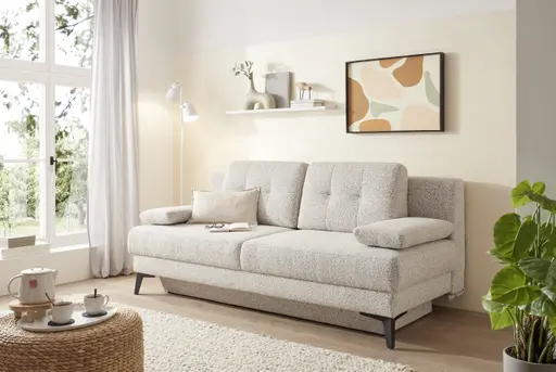 Schlafsofa EM Mons - mit Bettkasten, Stoff Beige
