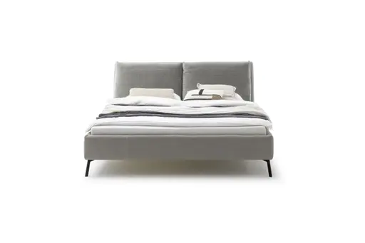 Polsterbett Farenza - Liegefl. ca. 180x200 cm, Leder, Silbergrau, Kissen, Stoff, Grau