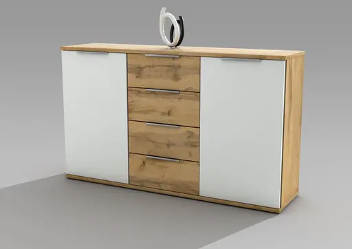 Kommode - Wildeiche, Weiß, Hirnholz