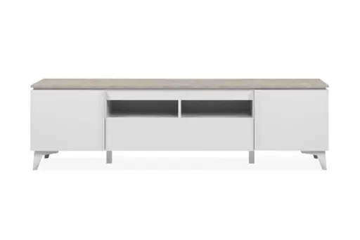 TV-Lowboard - B ca. 177 cm, Weiß, Sandstein Nachbildung
