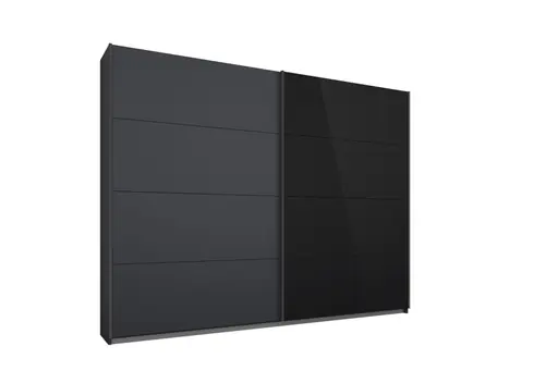 Schwebetürenschrank- B. ca. 226 cm, Graumetallic, Glas, Schwarz